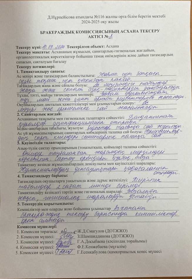 Бракераждық комиссия АКТ